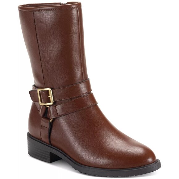 90$ Style & Co Valeriee Mid Shaft Boots Round Toe Women's Size 8.5 Cognac Brown - Picture 1 of 5